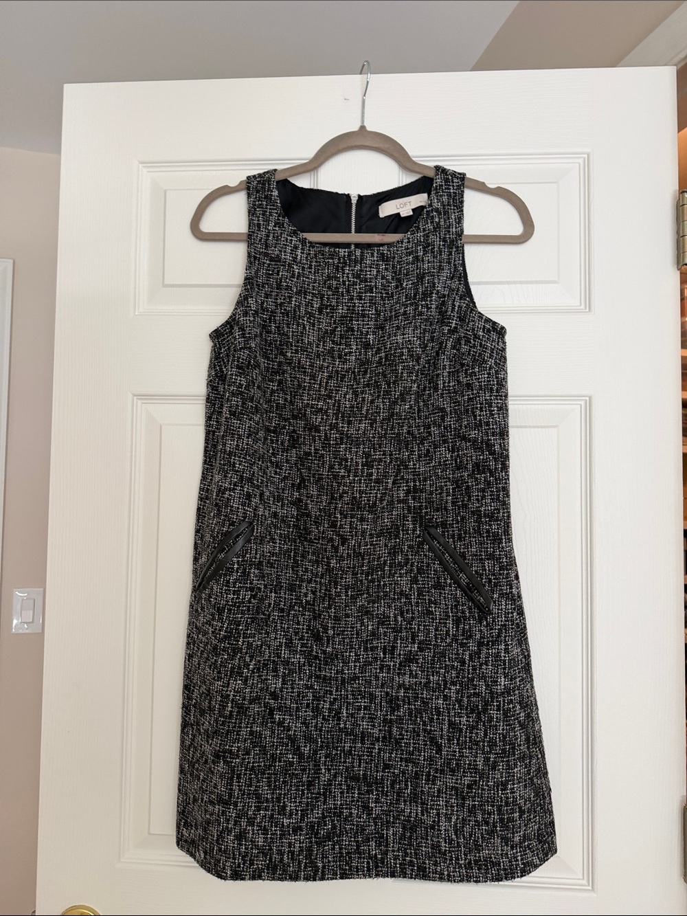 LOFT Black & White Tweed Sleeveless Sheath Dress
